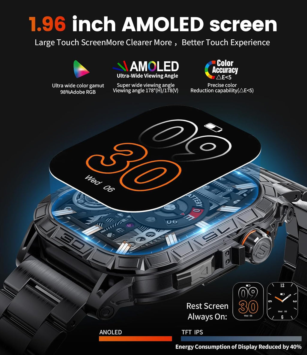 LIGE Military Smart Watch for Men(Call Receive/Dial) with 3 Straps,1.96"HD Big AMOLED Rugged Smartwatch for iPhone/Android Phone,Upgraded Fitness Tracker 5ATM Waterproof/Heart Rate/Sleep Monitor,Black
