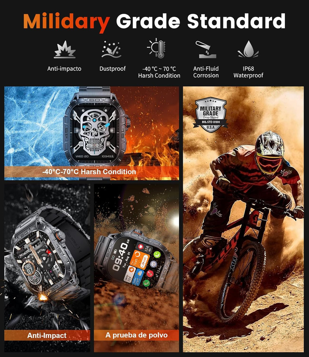 LIGE Military Smart Watch for Men(Call Receive/Dial) with 3 Straps,1.96"HD Big AMOLED Rugged Smartwatch for iPhone/Android Phone,Upgraded Fitness Tracker 5ATM Waterproof/Heart Rate/Sleep Monitor,Black