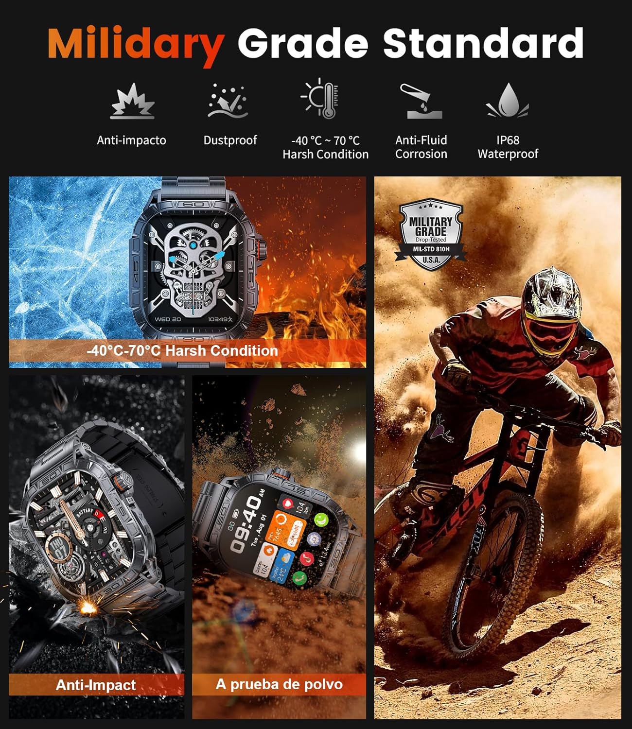 LIGE Military Smart Watch for Men(Call Receive/Dial) with 3 Straps,1.96"HD Big AMOLED Rugged Smartwatch for iPhone/Android Phone,Upgraded Fitness Tracker 5ATM Waterproof/Heart Rate/Sleep Monitor,Black