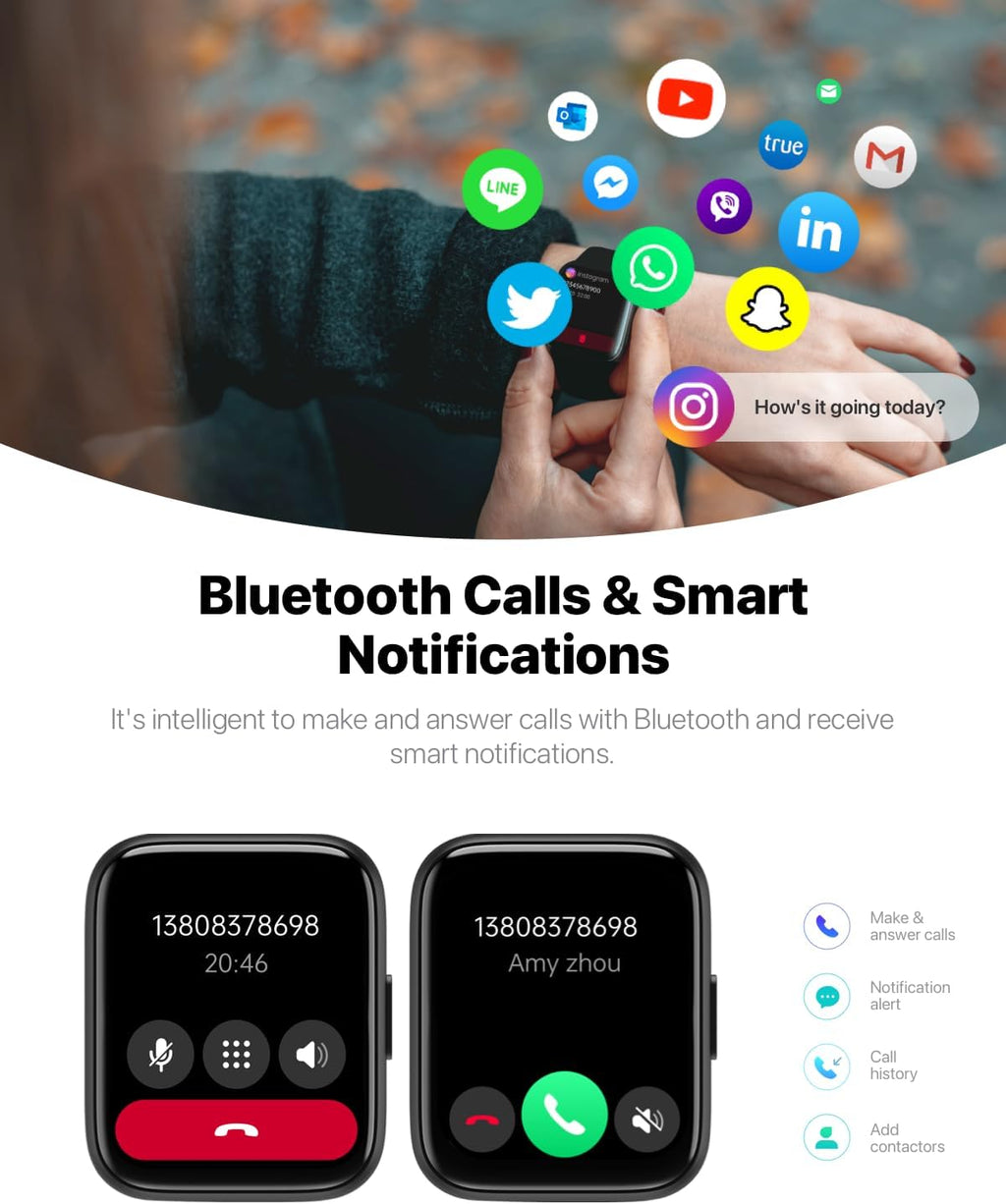 Smart Watch for Men Women - Answer/Make Calls/Quick Reply/AI Voice Assistant, 1.83" for Android iPhone Samsung Compatible IP68 Smartwatch Blood Oxygen Heart Rate Fitness Tracker (Black, 1.83")