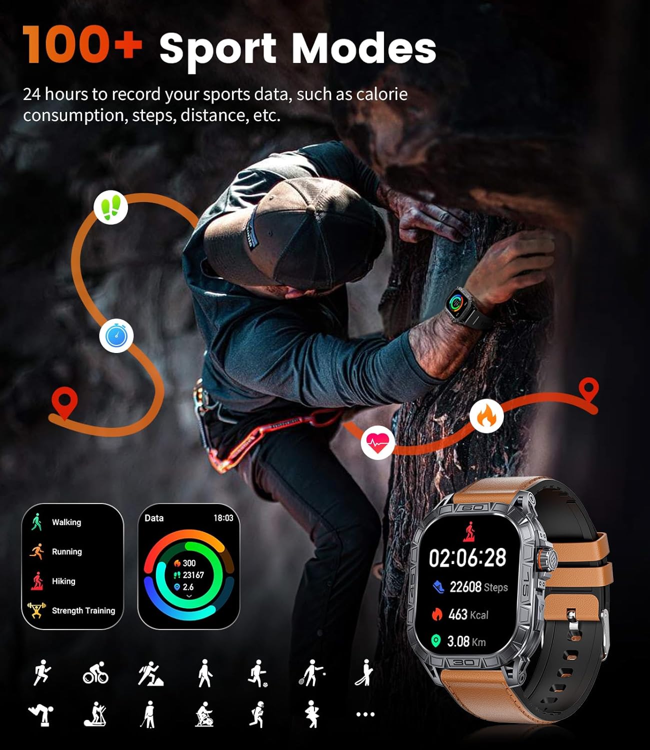LIGE Military Smart Watch for Men(Call Receive/Dial) with 3 Straps,1.96"HD Big AMOLED Rugged Smartwatch for iPhone/Android Phone,Upgraded Fitness Tracker 5ATM Waterproof/Heart Rate/Sleep Monitor,Black
