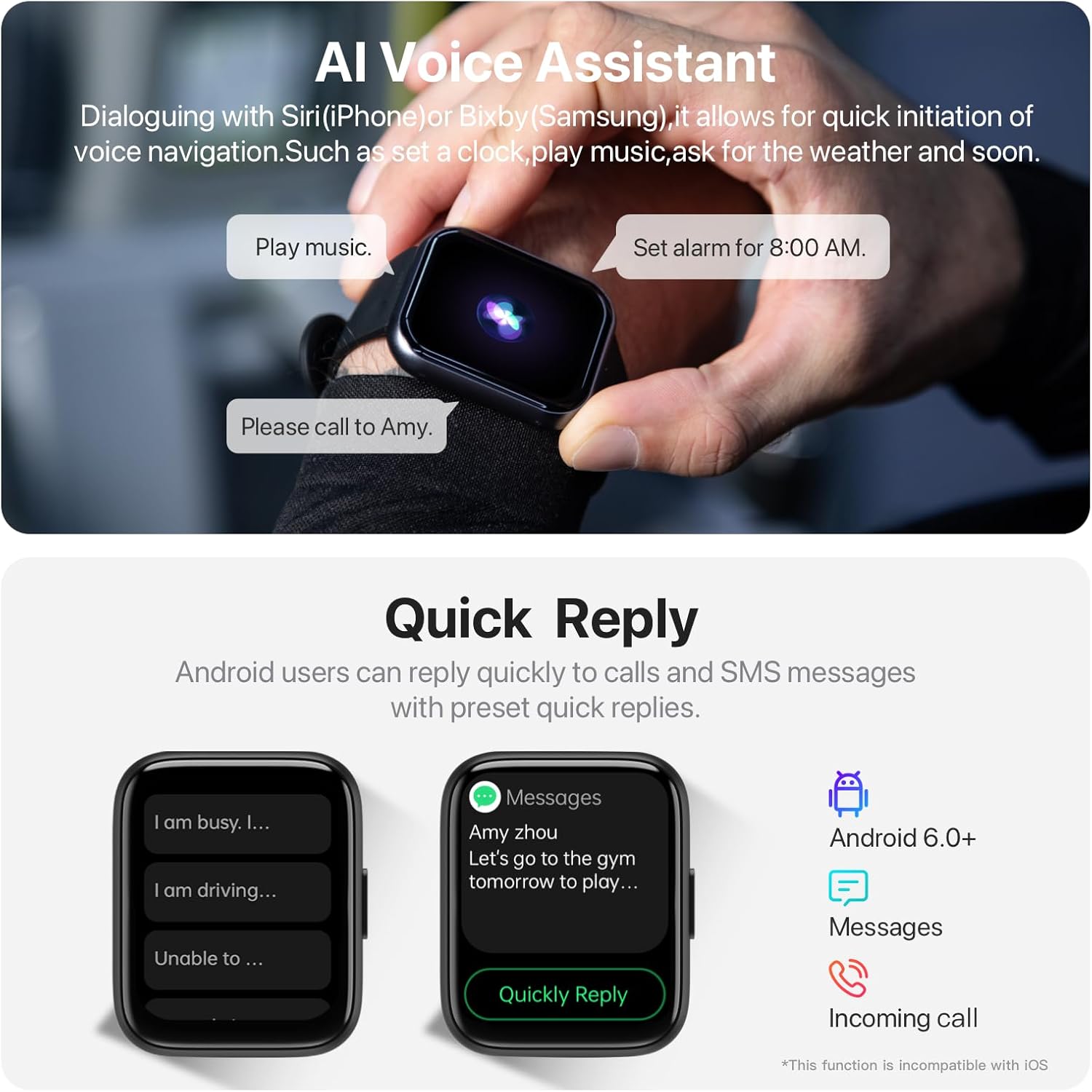 Smart Watch for Men Women，Answer/Make Calls/AI Control