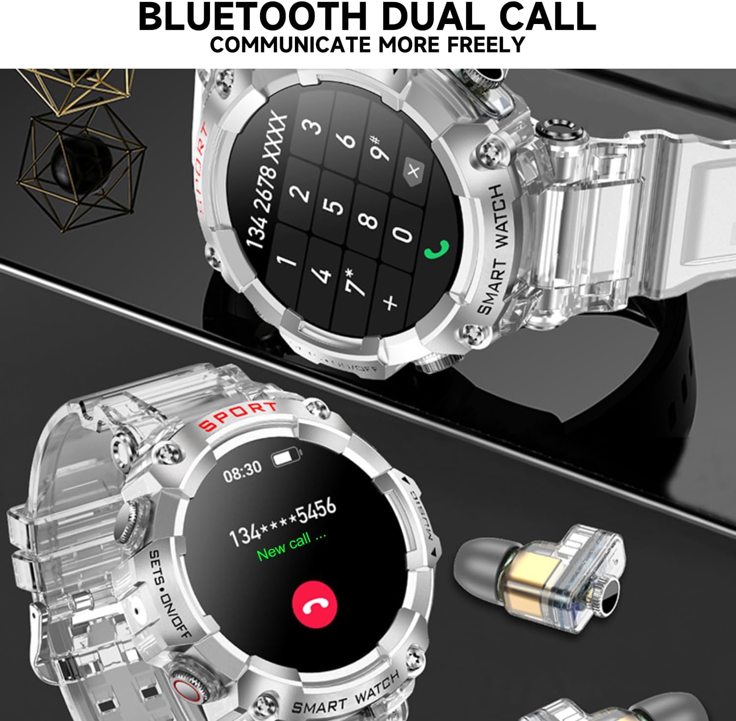 Smart Watch with Earbuds,1.52" HD Touch Screen Headset Sports Smartwatch with Earbuds for Man Women,Bluetooth Fitness Tracker Smartwatch,Answer, Dial Calls, Listen to Music