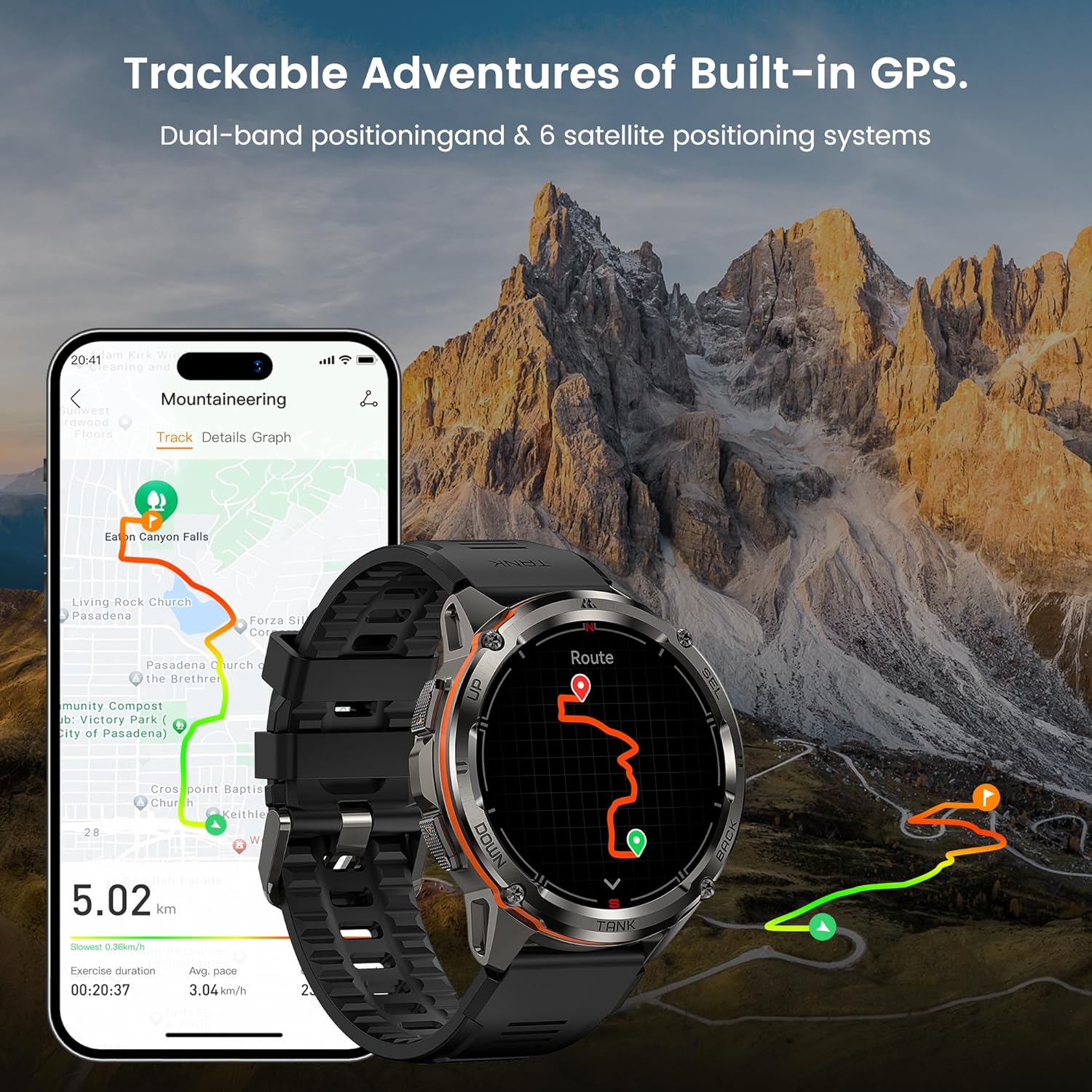 AMAZTIM GPS Smart Watch for Men, 6 Satellite Positioning, Compass, Stainless Steel Body, 50M Waterproof, 60 Days Extra-Long Battery, Answer/Make Call, 1.43" AMOLED Screen, Compatible for Android iOS