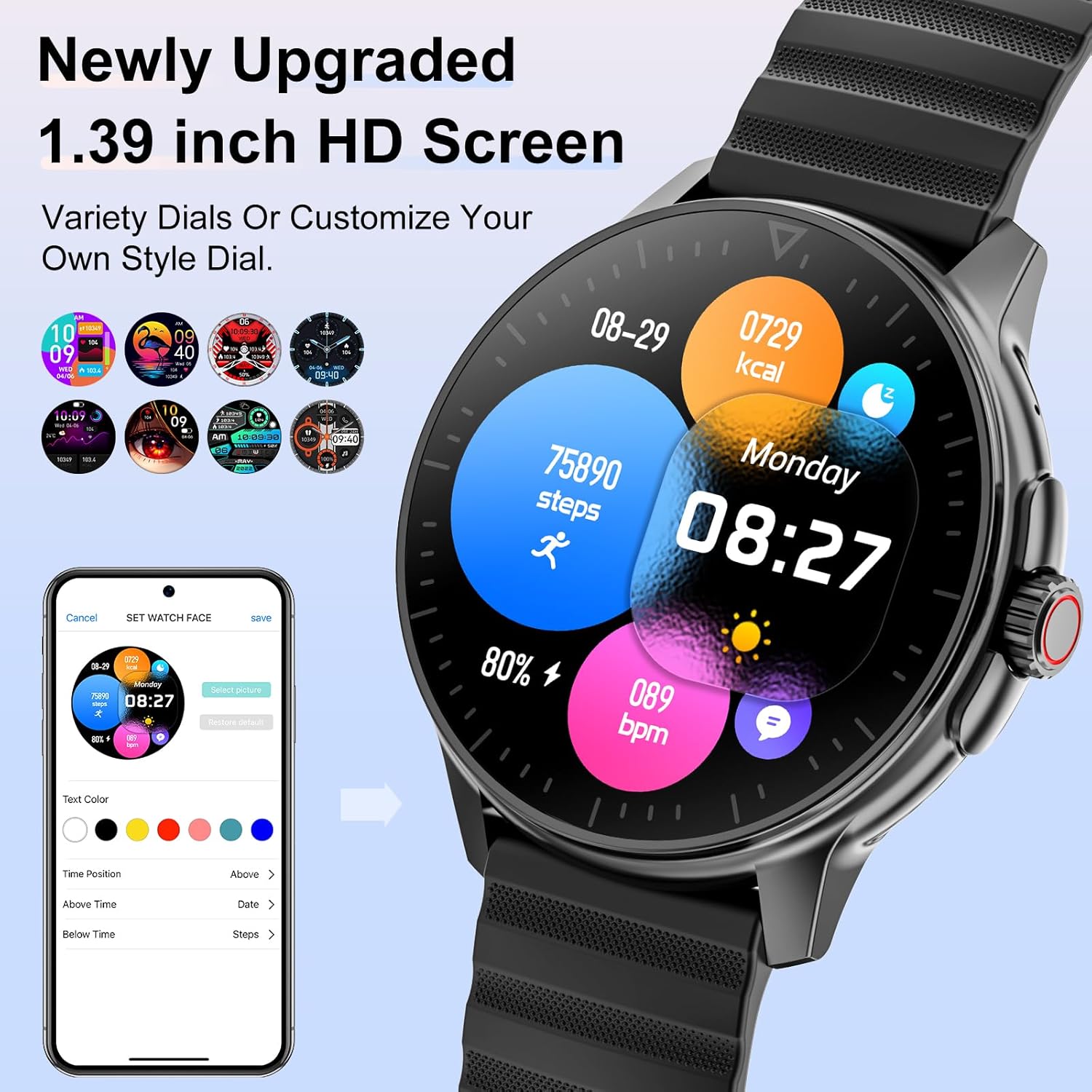 Smart Watch for Men Women Answer/Make Calls, 1.39''Touch Screen Fitness Tracker with 110+Sports Modes,Voice Assistant Fitness Watch,IP67 Waterproof Smartwatch for Android iOS