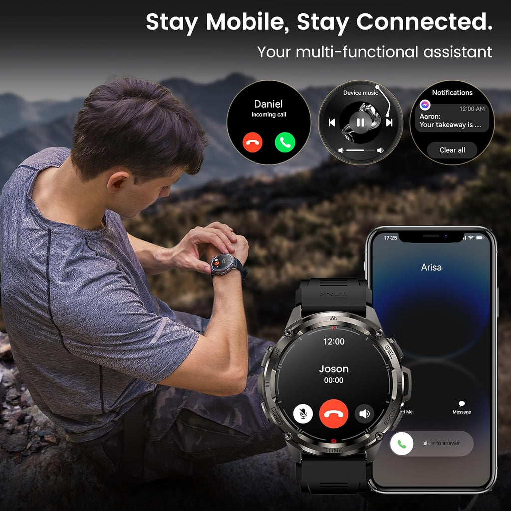 AMAZTIM GPS Smart Watch for Men, 6 Satellite Positioning, Compass, Stainless Steel Body, 50M Waterproof, 60 Days Extra-Long Battery, Answer/Make Call, 1.43" AMOLED Screen, Compatible for Android iOS
