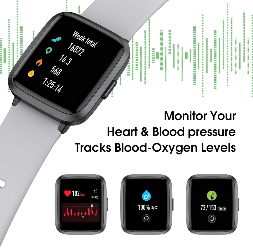 Smart Watch, Fitness Tracker with Touchscreen, Heart Rate Monitor, Blood Oxygen, Sleep Tracking Fitness Watch 5ATM Waterproof Smartwatch for Women Men Pedometer Step Calories for Android iOS