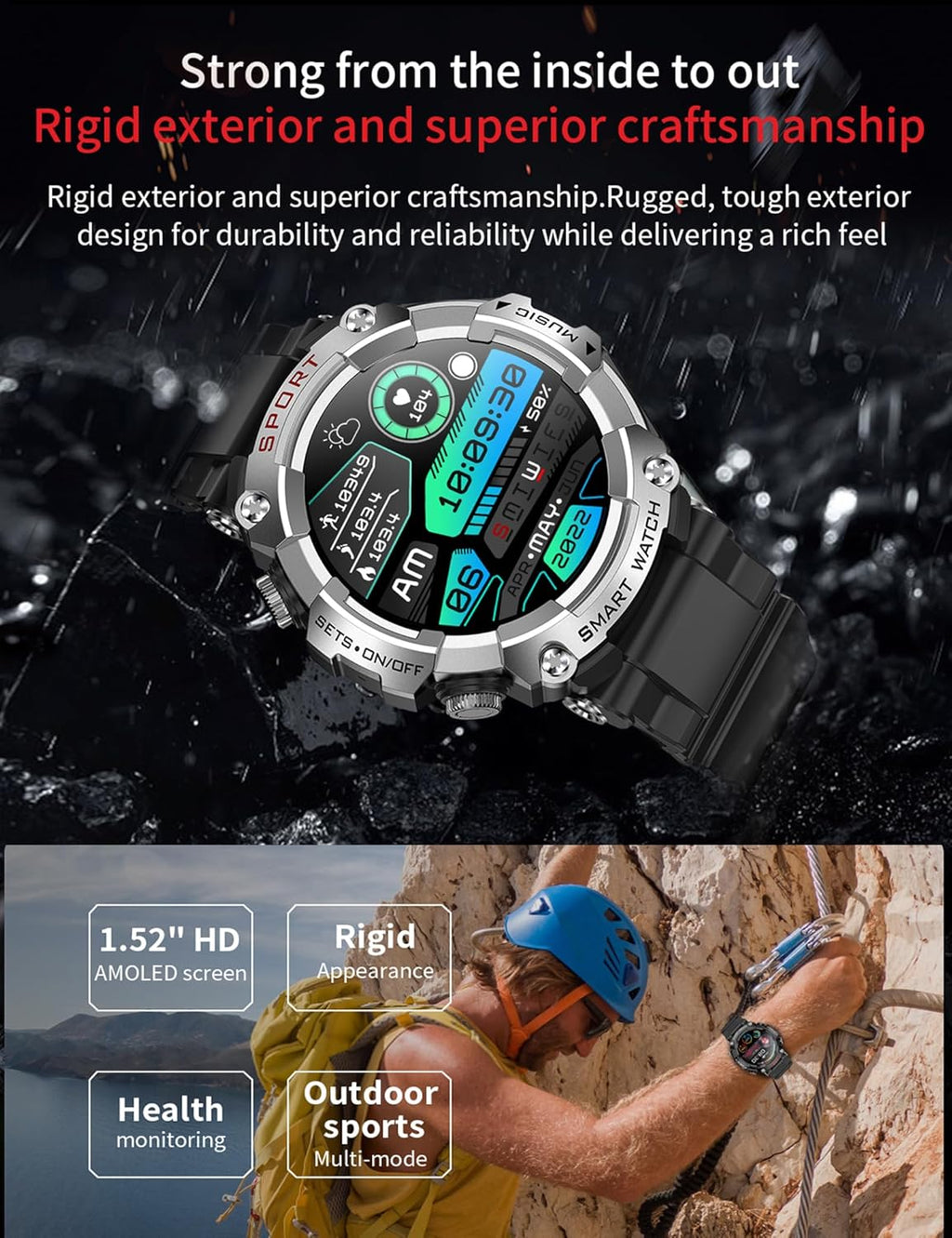 Smart Watch with Earbuds, 1.52" HD Screen Smartwatch for Men, Rugged Military Bluetooth Call Fitness Tracker,3 in 1 Bluetooth Watch with Local Music,Sleep Monitor,Heart Rate