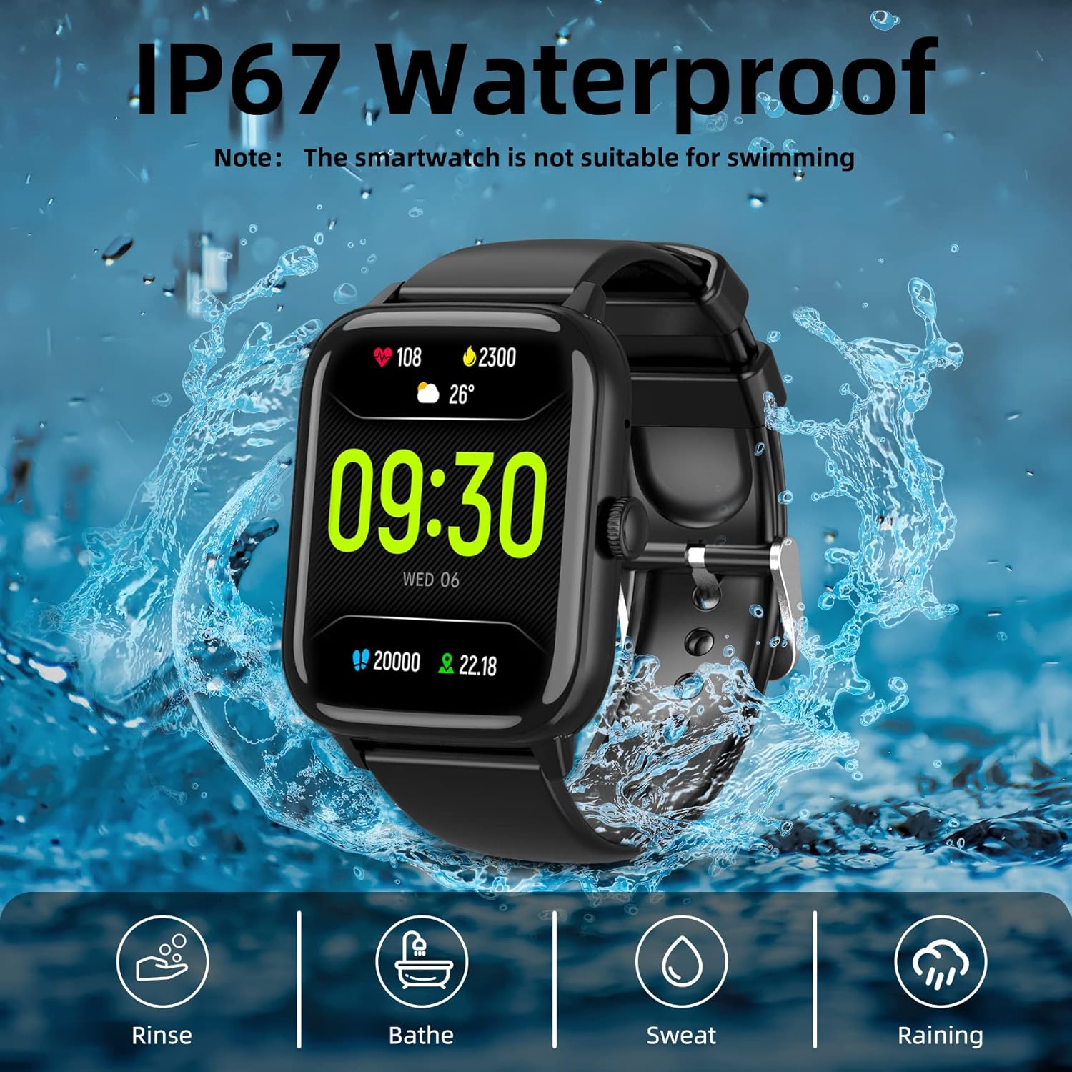 Smart Watch (Answer/Make Call), 1.96" Fitness Tracker Watch with Step Calorie Counter, 110+ Sports Modes IP67 Waterproof, Smartwatch for Men Women Bluetooth Watch Compatible with Android iPhone iOS
