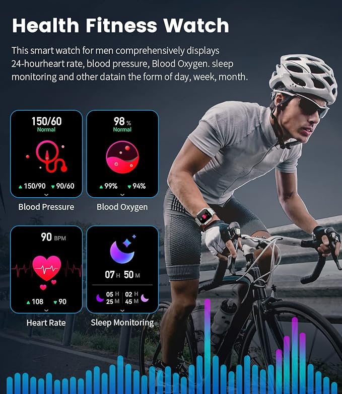 Military Smart Watches for Men, 1.96'' HD Fitness Watch with Heart Rate/Blood Oxygen Monitor, AI Voice, IP67 Waterproof 400mAh Battery Rugged Outdoor Smartwatch for Android iOS