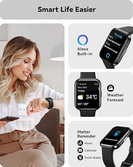 Smart Fitness Watch for Men Women(Answer/Make Call), Alexa Built-in, with Heart Rate SpO2 Sleep Monitor 100 Sports 5ATM Waterproof Activity Trackers and Smartwatches for iOS&Android Phones